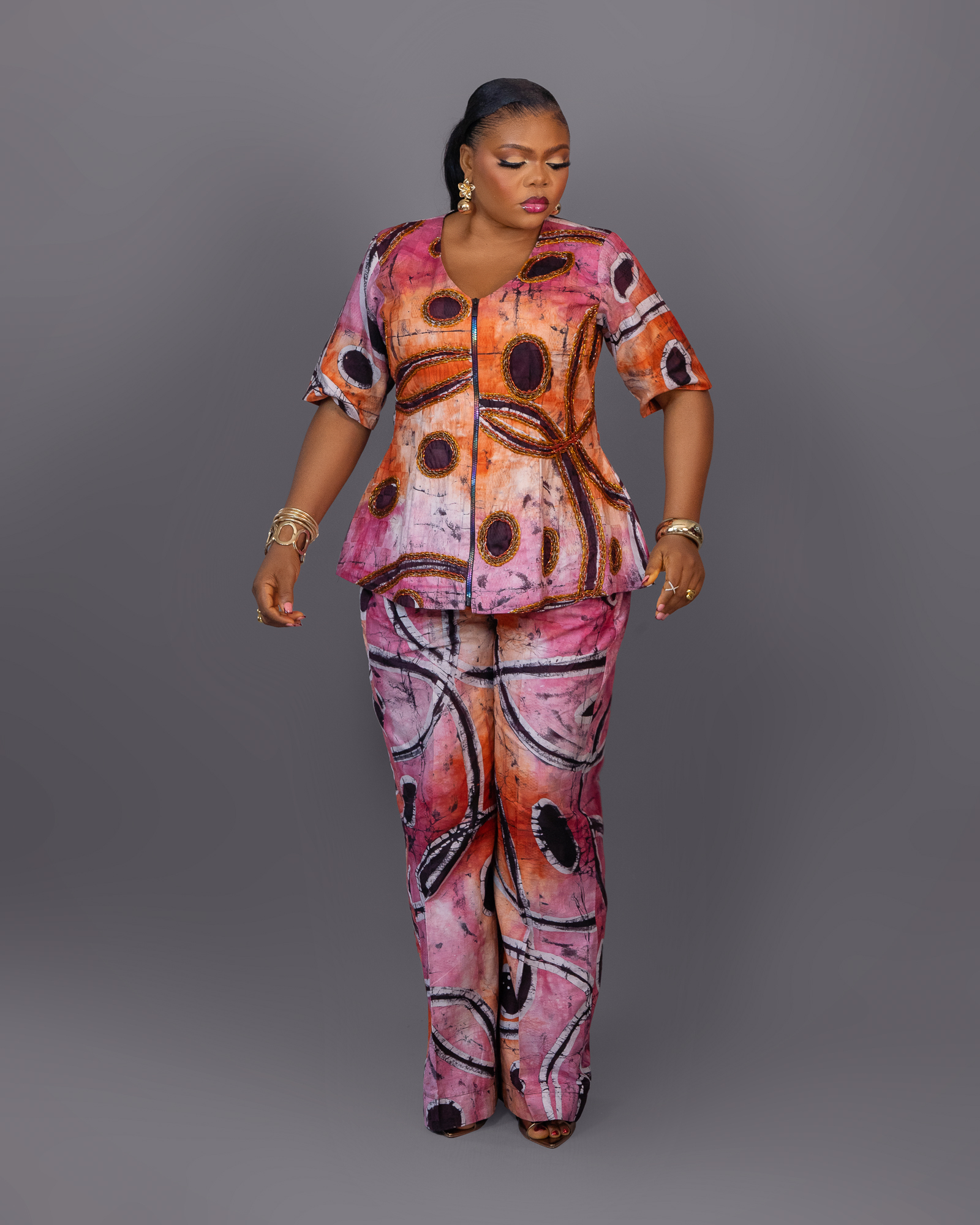Lewa beaded adire brocade pant set