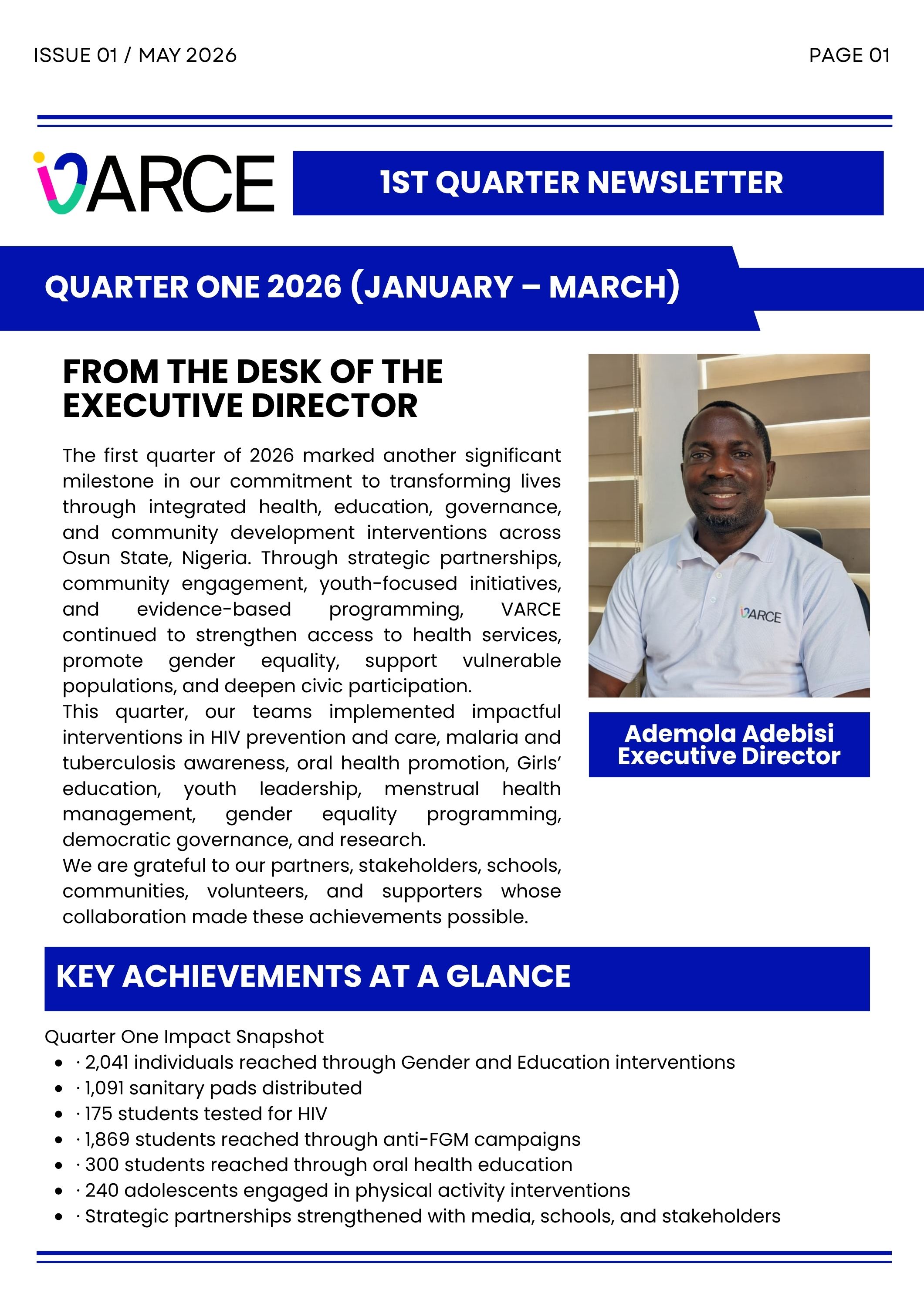 VARCE 2026 FIRST QUARTER NEWSLETTER